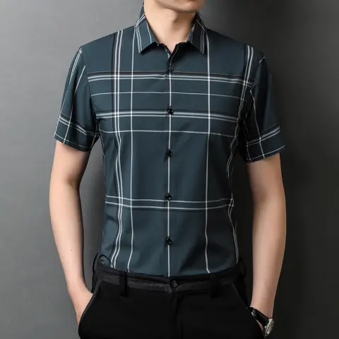Short Sleeve Plaid Shirt Trendy Thin Young and Middle-aged