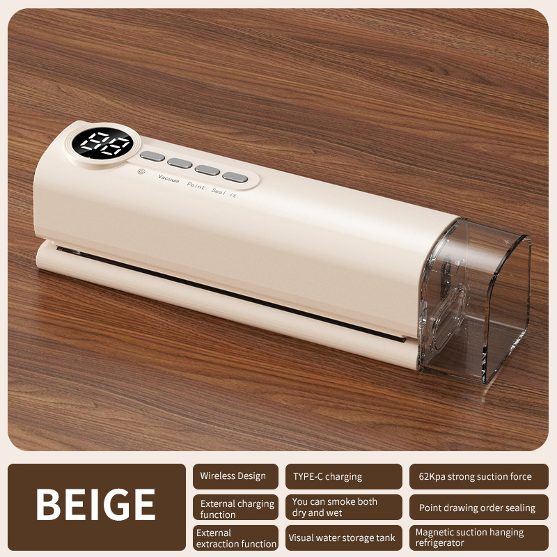 Cordless, one-press vacuum sealing