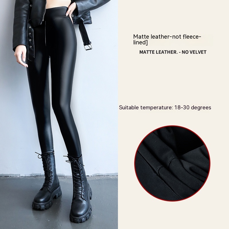 PU Fleece lined High Waist Slimming Windproof Waterproof Leggings Style1 L - Shop at LoveMi