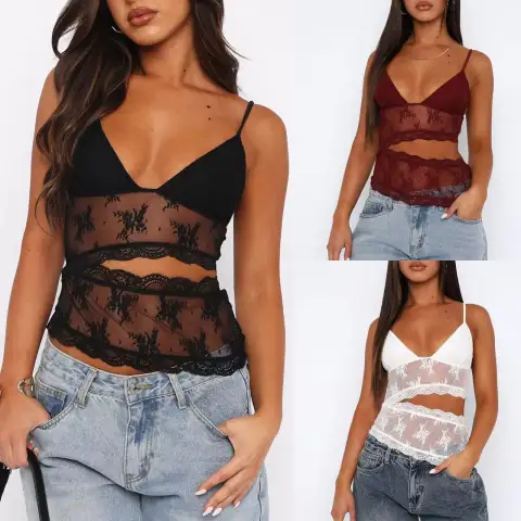 Lace Stitched Backless Small Sling Women V Neck Tank