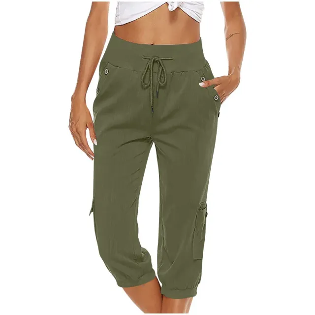 Women's Cropped Pants Cotton Linen Cargo Pocket Casual Pants Army Green - Shop at LoveMi