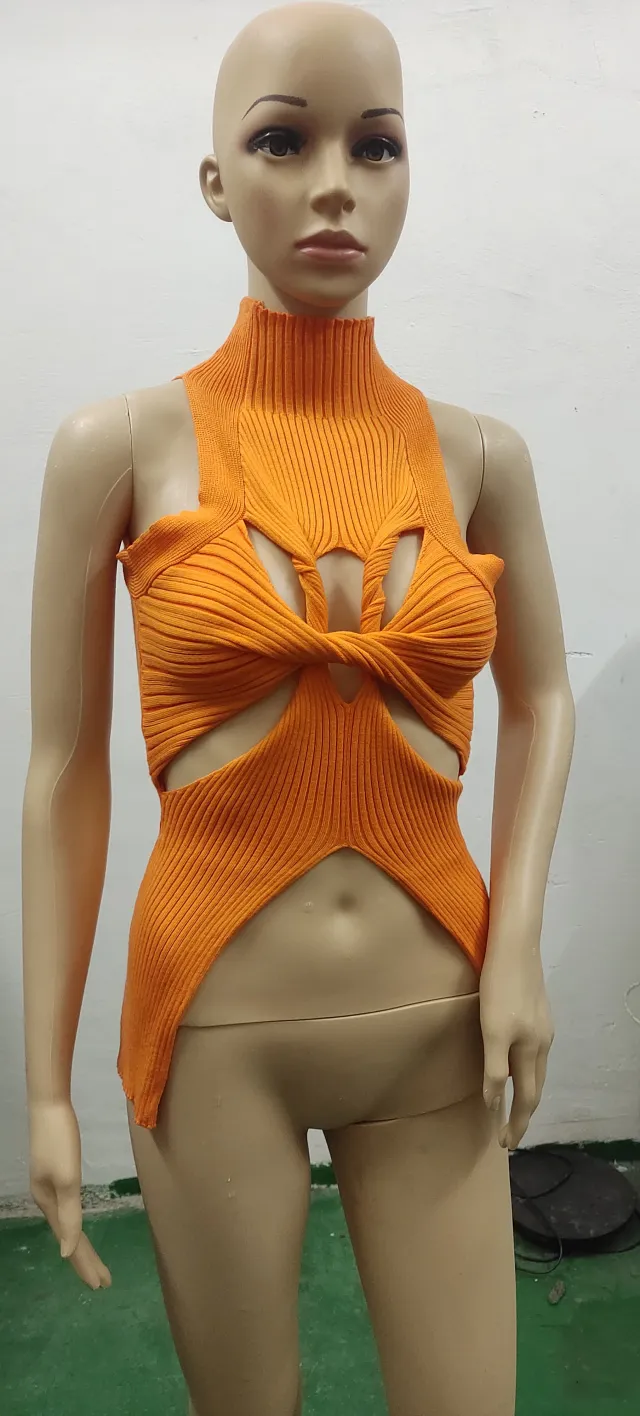 Irregular Sleeveless Hollow out Twisted Wool Vest For Women Orange - Shop at LoveMi