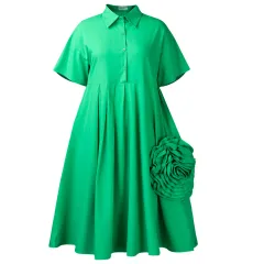 A- Line African Shirt Dress Women Regular Sleeve - Green - View 1