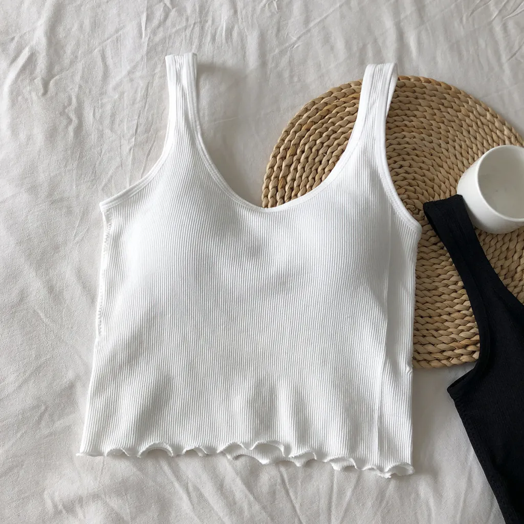 U-collar Spaghetti Straps Outerwear Inner Sports Vest - White