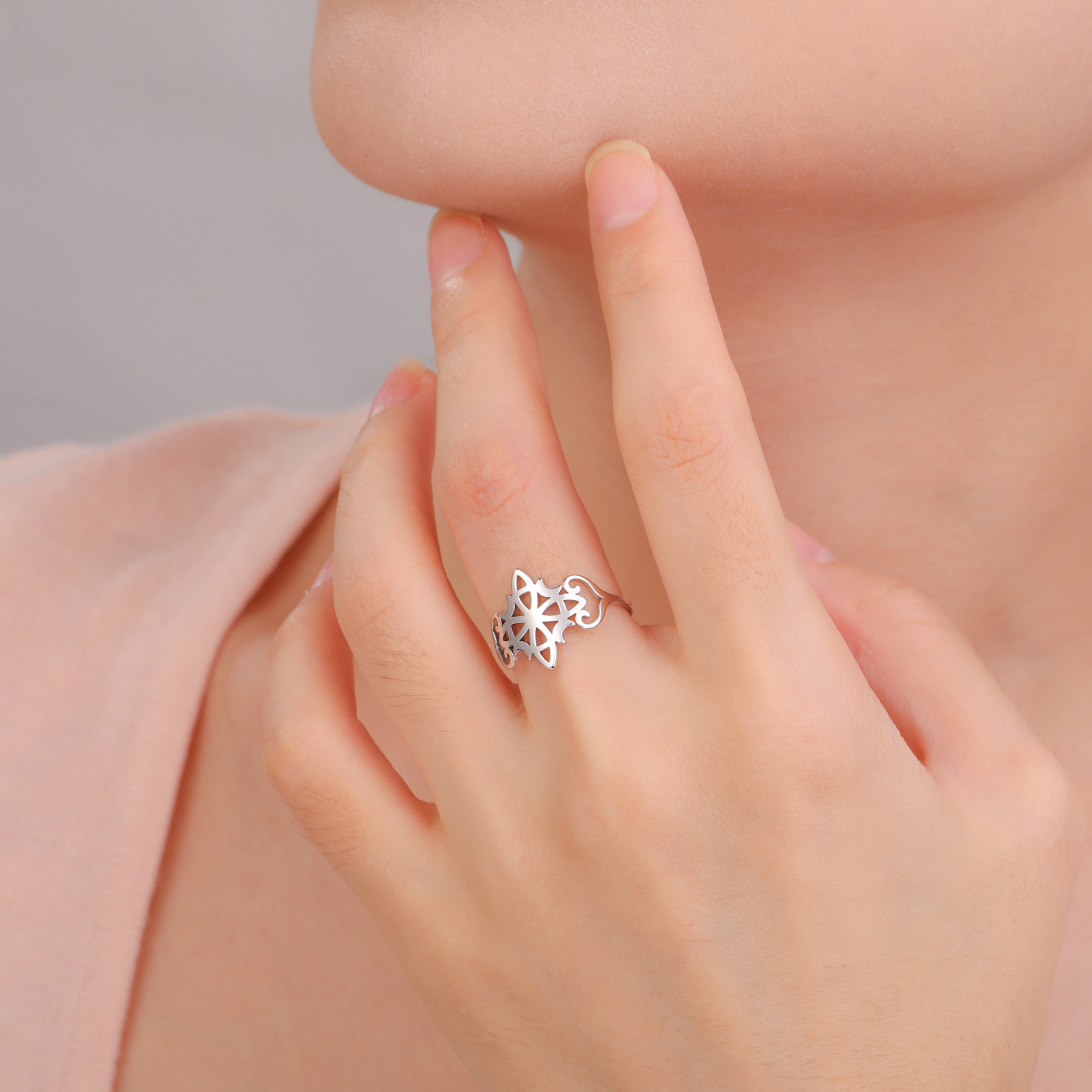 Personality Moon Cross Stainless Steel Ring