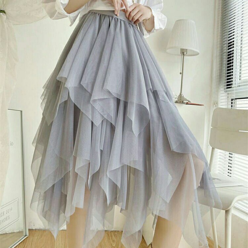 Irregular Tulle Skirt Yarn Mid-length High-end Gauze Skirt Draping Effect