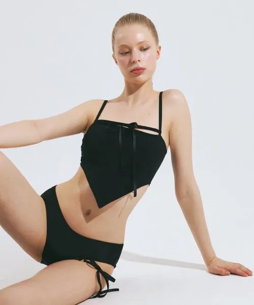 Bow Bandage Simple Swimsuit Sexy Backless Skinny Swimwear Black - Shop at LoveMi