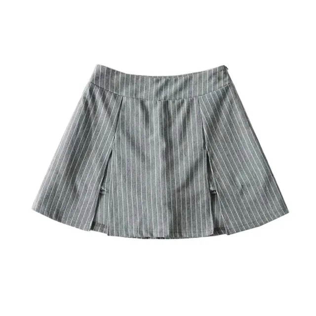 Exposure proof Belt Lined Short Skirt Gray Stripes - Shop at LoveMi