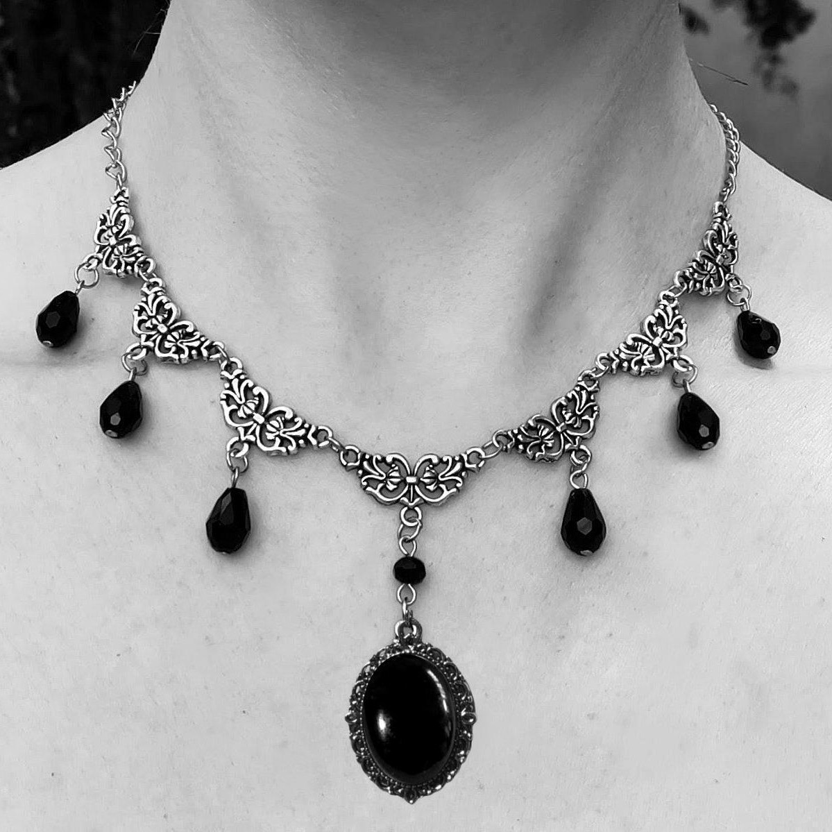 Gothic Punk Original Black Water Drop Glass Necklace