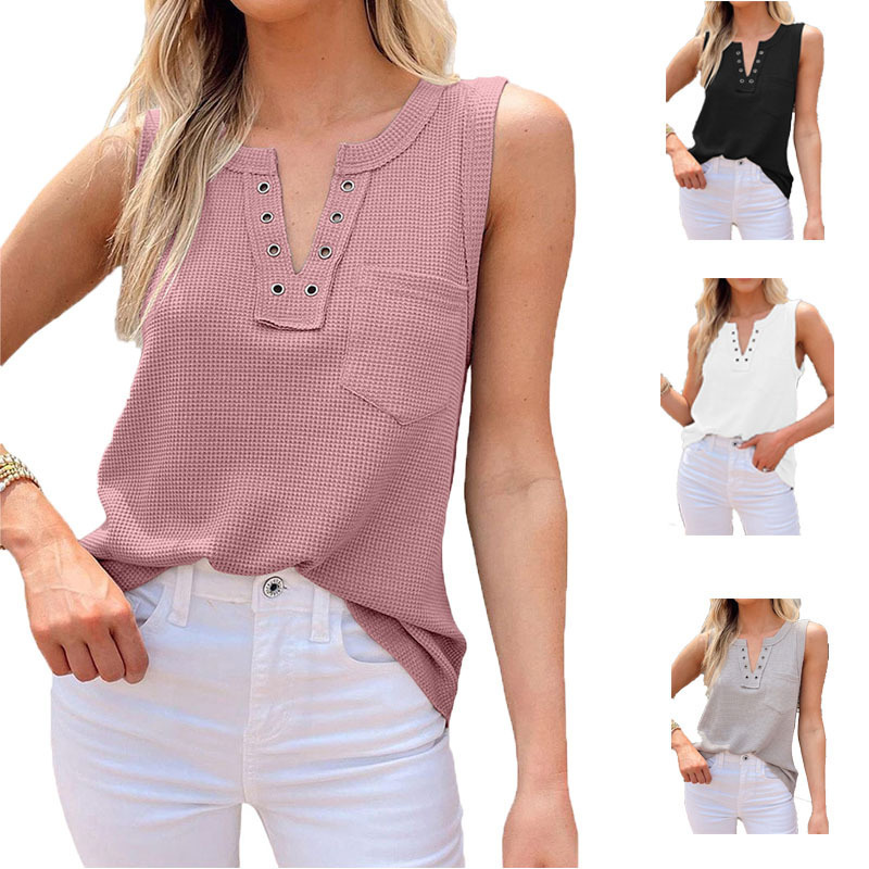 Solid-color V-neck Loose-fitting Womens Camisole