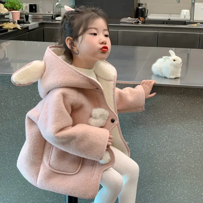 New Western Style Baby Girl Fur Integrated Winter Clothes Fleece-lined Woolen