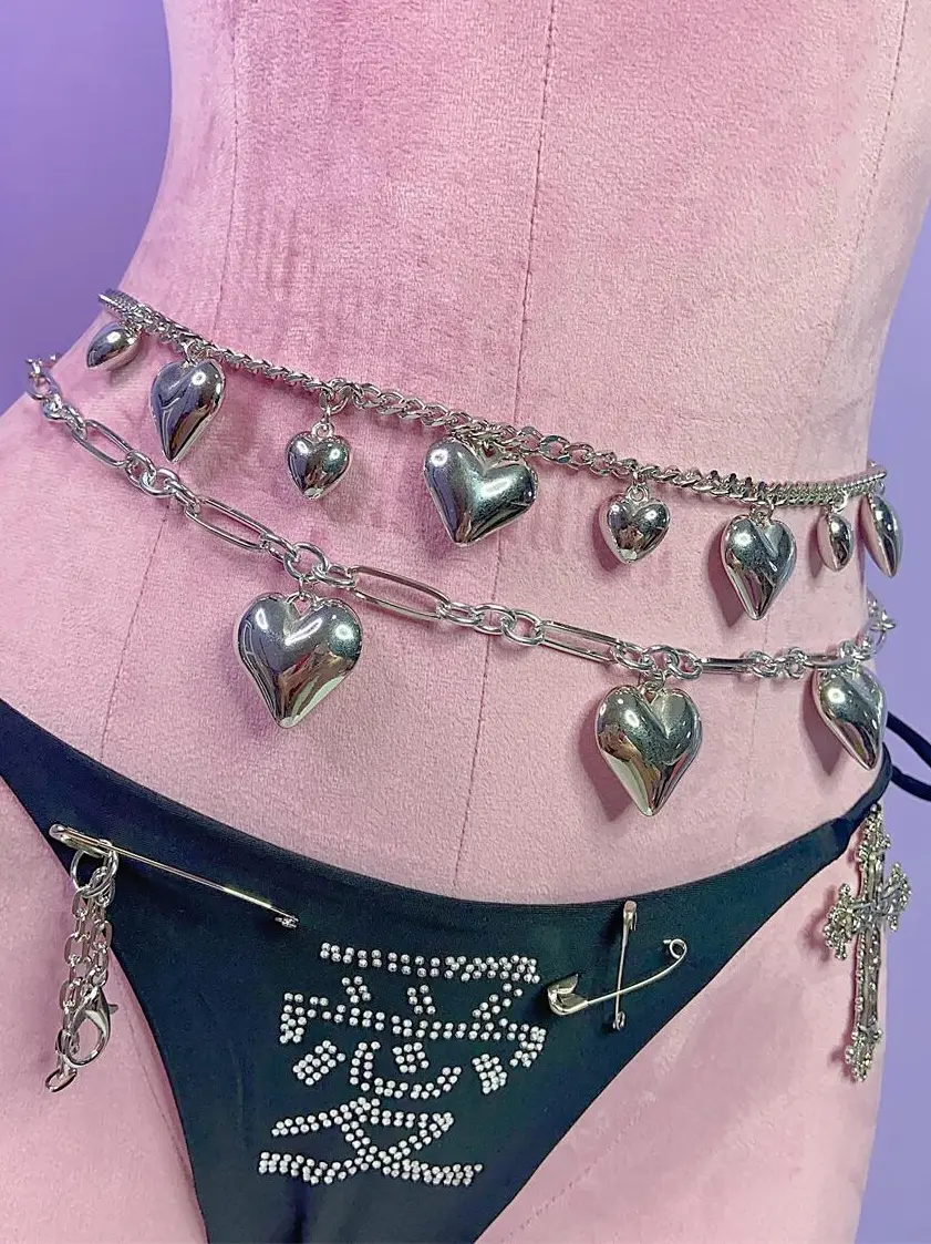 Asian Culture Love Phants Zipper Skirt Chain Waist Chain