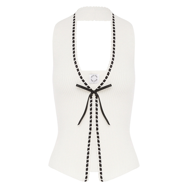 Summer New Fashion Sexy White Knitted Fabric Lace up Vest White - Shop at LoveMi