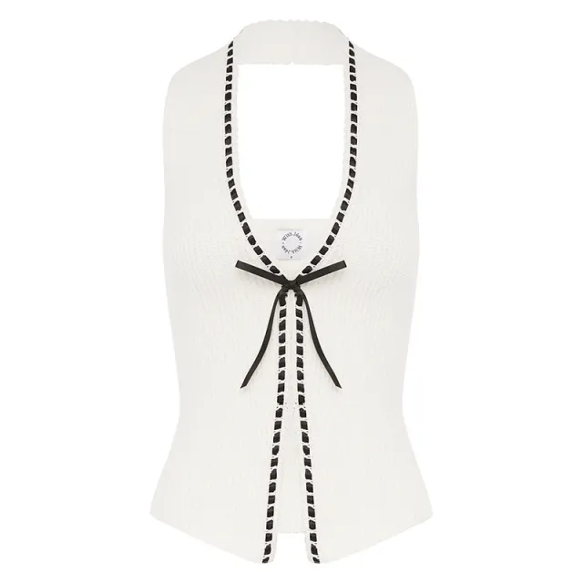 Summer New Fashion Sexy White Knitted Fabric Lace up Vest White - Shop at LoveMi