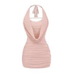 Mesh Halter Spaghetti Straps Dress Women - Pink - View 1