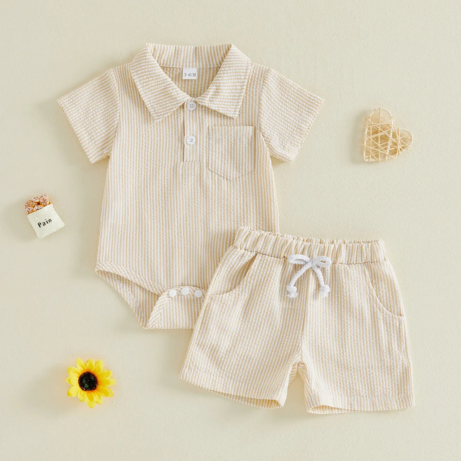 Simple And Casual Waffle-knit Polo-neck Short-sleeve Romper