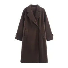 Women's Woolen Wide Version Long-cut Coat - Reddish Brown - View 1