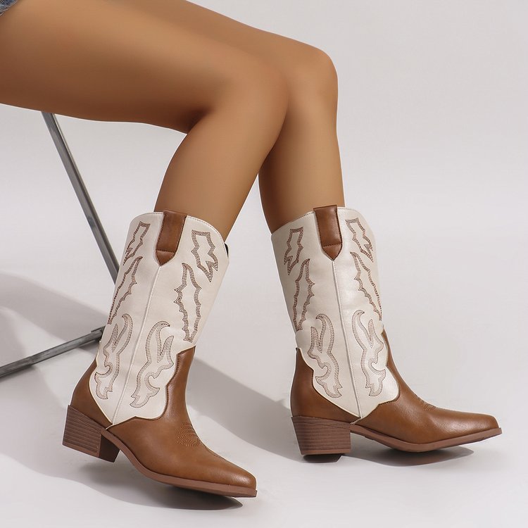 Embroidered Mid-Calf Boots — detail view 6