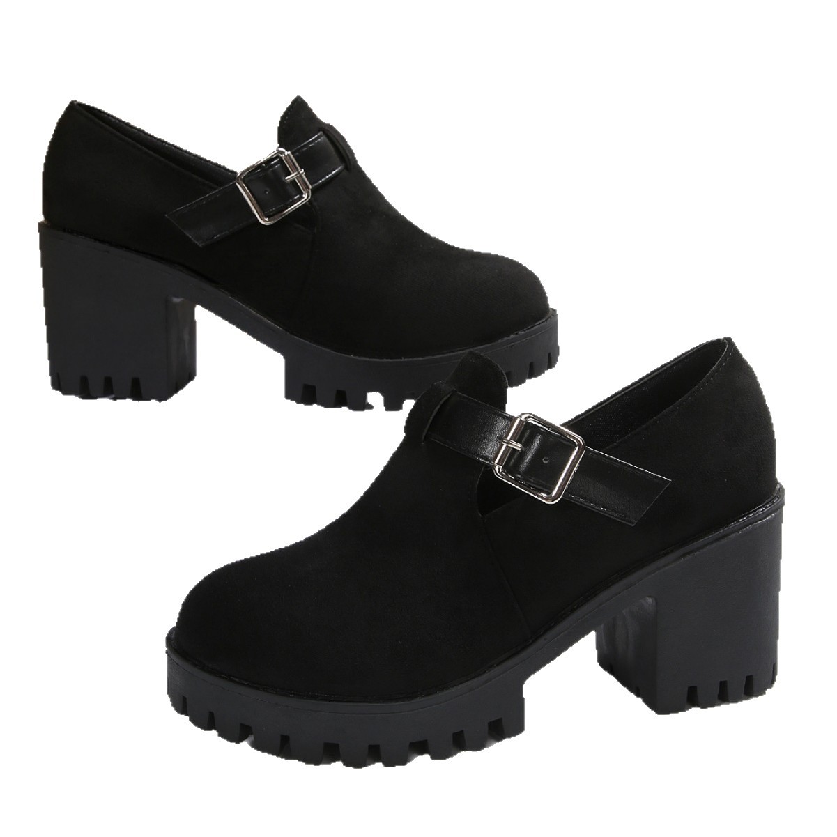 Womens Chunky Thick-soled Suede High Heels