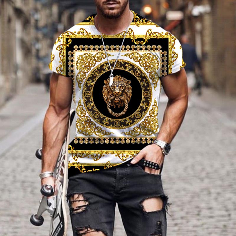 Title 8, Camiseta con estampado 3D y estampado dorado de...