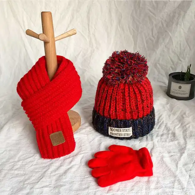 Winter Baby Winter One year old Girl Bandana Autumn And Winter Cute Princess Hat Scarf Two piece Set Single Red Towel Gloves - Shop at LoveMi