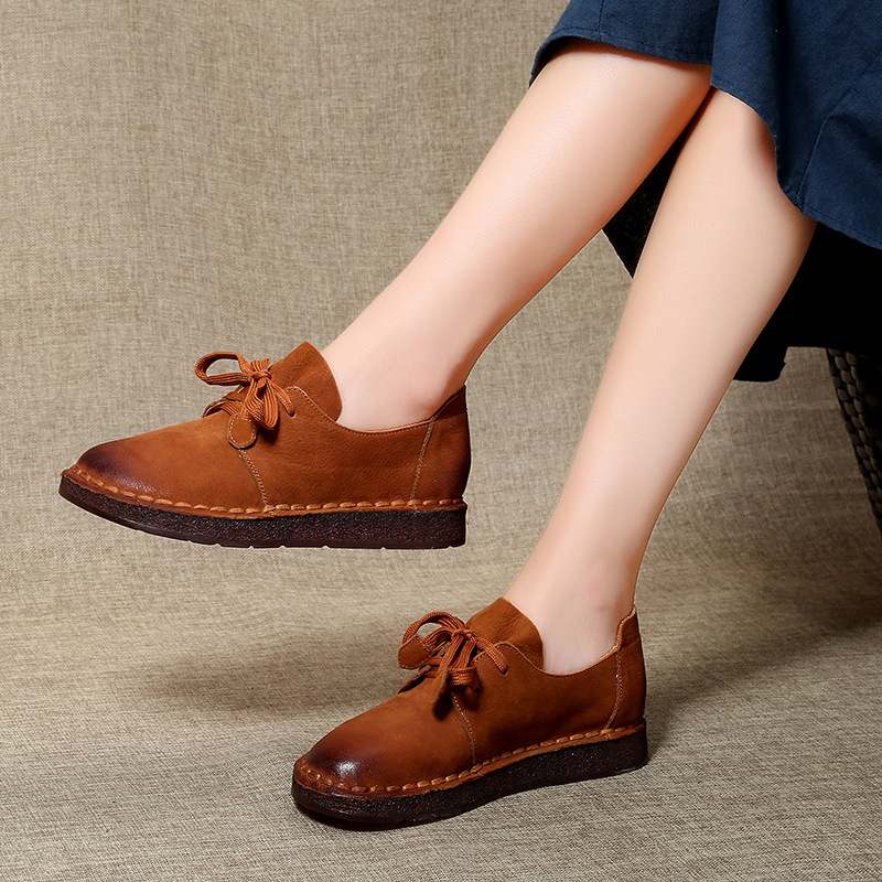 Soft-soled Comfortable Velvet-lined Leather Shoes With Tendon Detailing