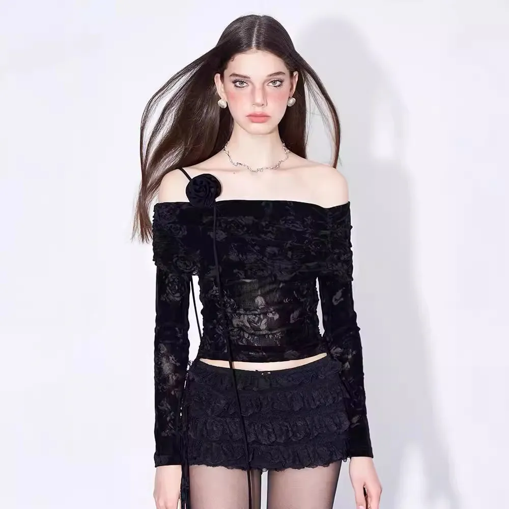 Double Lace A- Line Cake Skirt - Black
