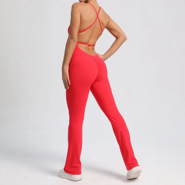 High intensity Sports Adjustable Shoulder Strap Slightly Tight Yoga Jumpsuit Red - Shop at LoveMi
