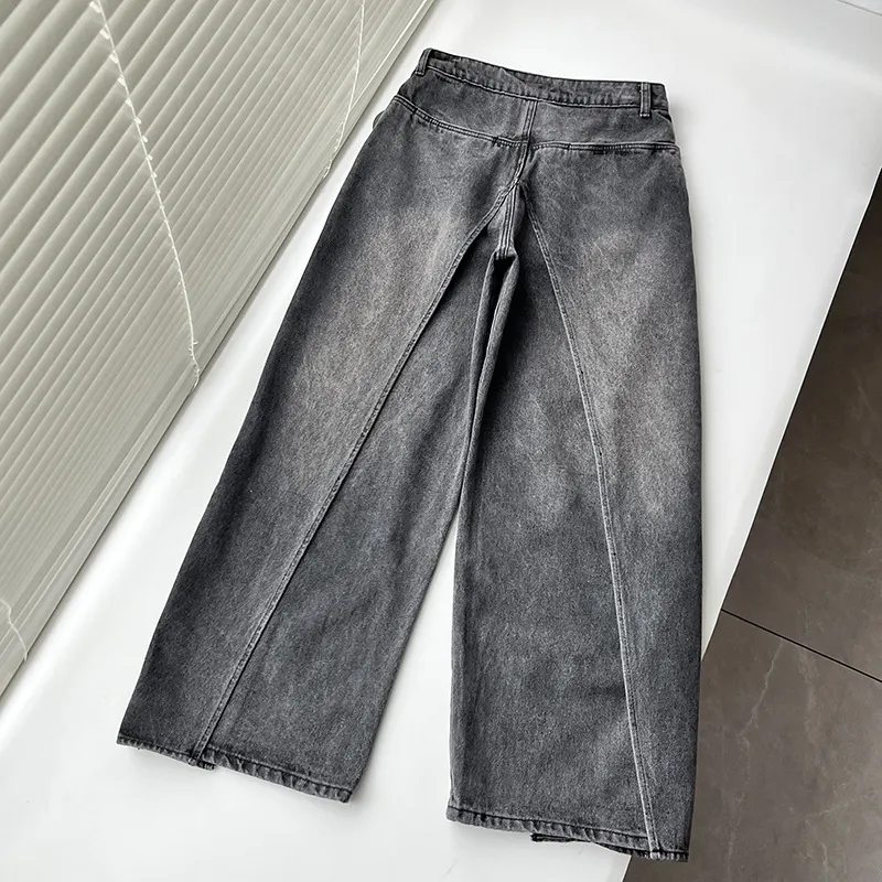 Retro Washed Slimming Wide-leg Jeans - Gray