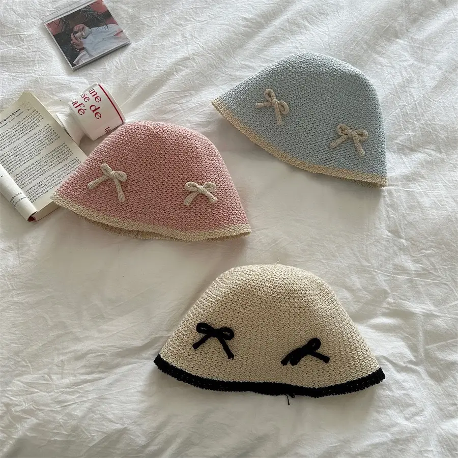 Japanese Cute Bow Knitted Fisherman Hat Women