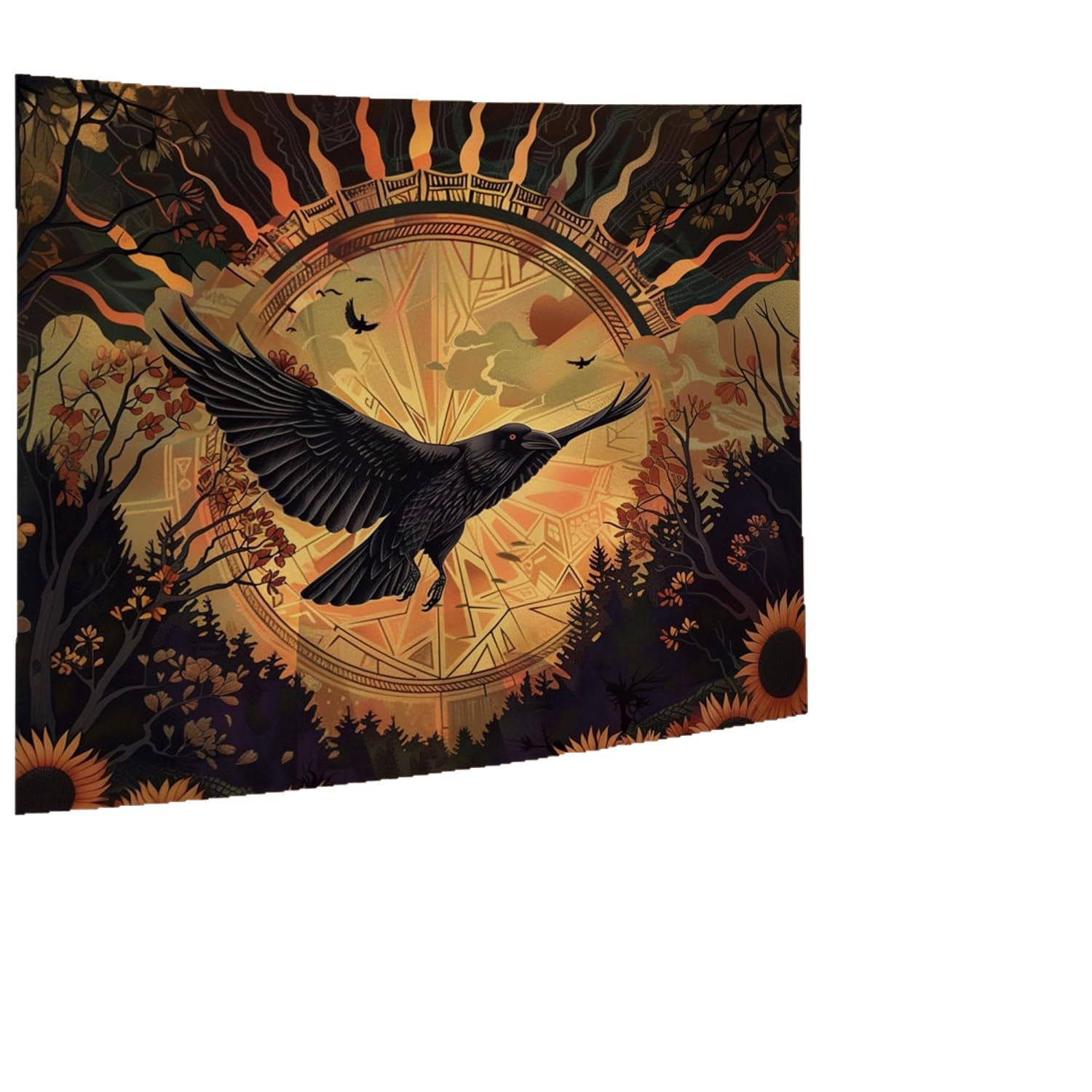 Halloween Black Raven Sunrise Sunflower Tapestry — foto 9