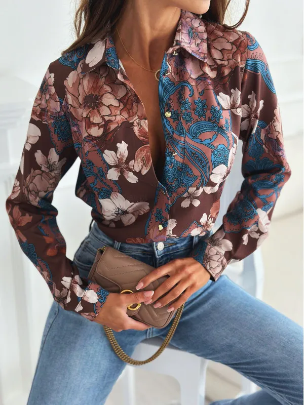 Popular Leopard Zebra Print Printing Lapel Shirt Brown - Shop at LoveMi