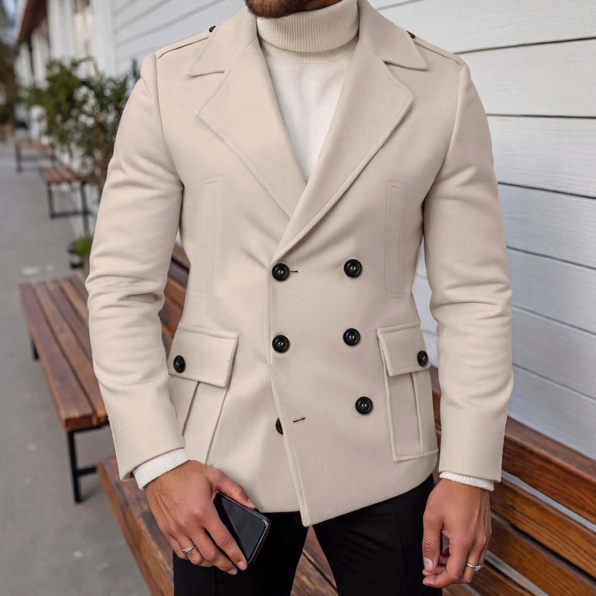 Mens Double-breasted Wool Overcoat