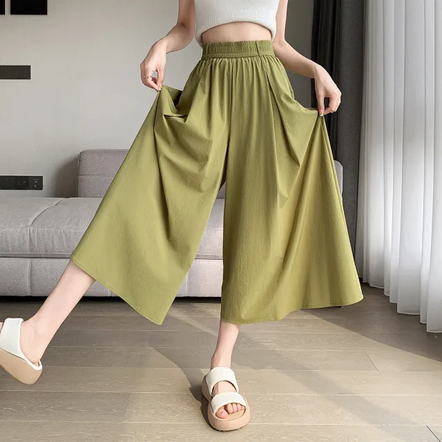 Korean Style Elastic Waistband Women's Straight Loose Pants Army Green - Shop at LoveMi