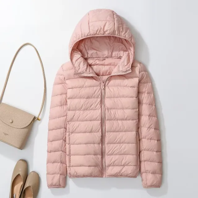 Thin Hood Short White Duck Down Warm Jacket Bare Pink - Shop at LoveMi