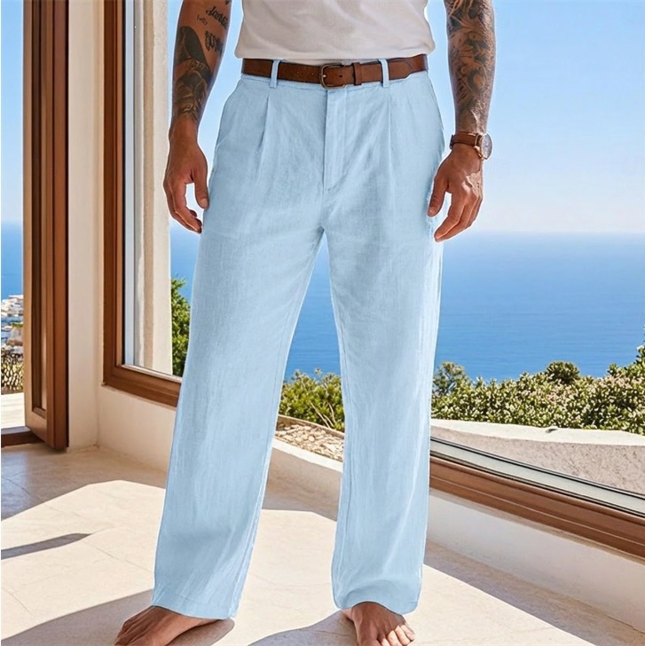 Calça Masculina de Linho com Bolsos e Modelagem Solta