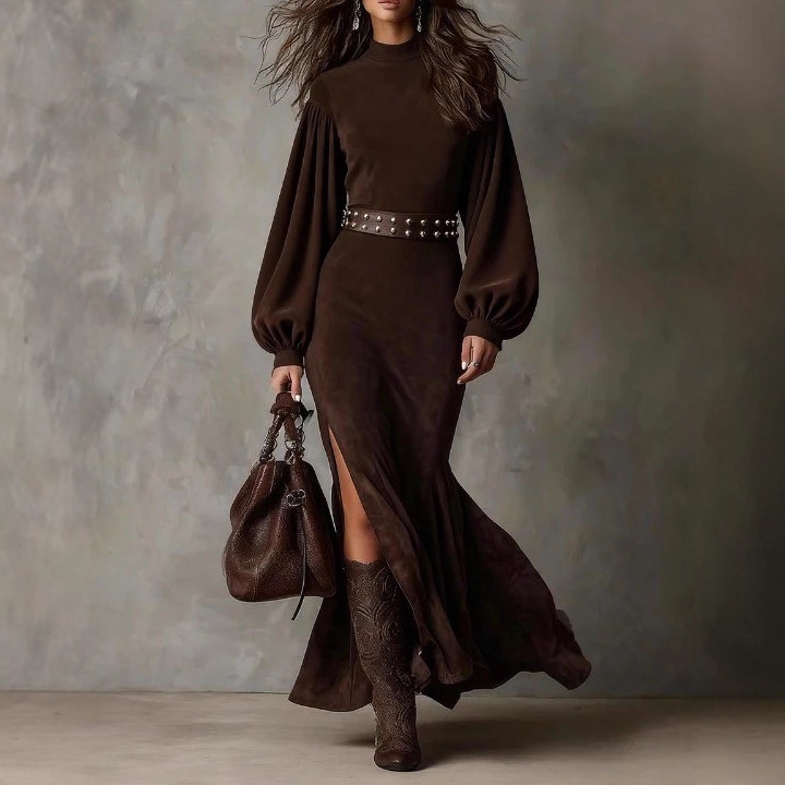Lantern-Sleeve Slit Dress, picture 4 of 4