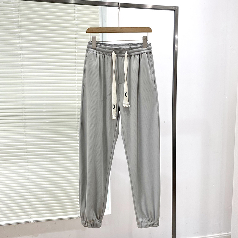 Men's Summer Ice Silk Loose Drawstring Ankle-tied Casual Pants