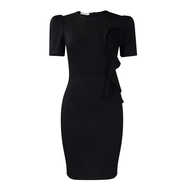 Fashion Elegant Body hugging Lace Hem Solid Color Short Sleeve Dress Black - Shop at LoveMi