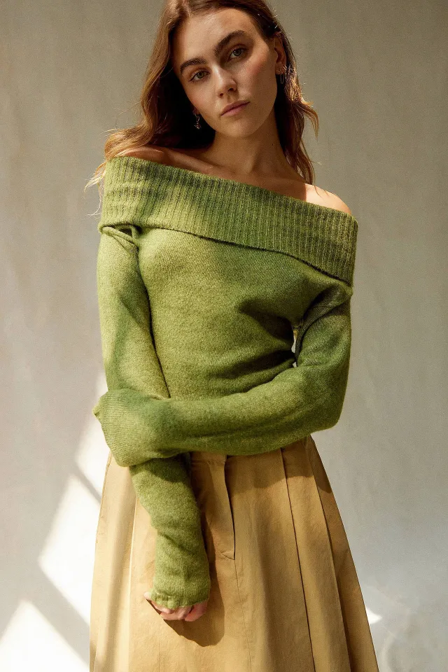 Women's Top Solid Color Off the neck Lapel Matcha S - Shop at LoveMi