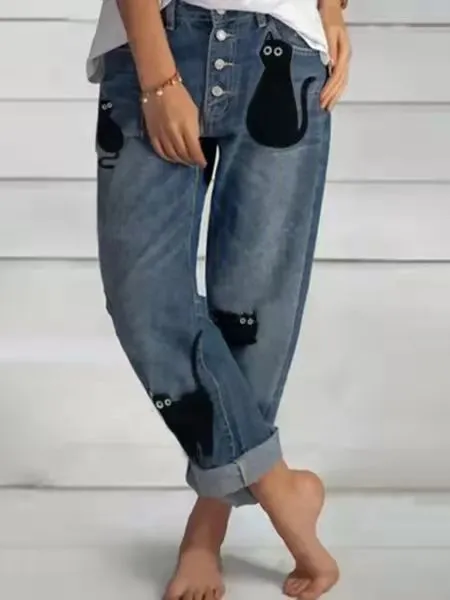 New Jeans Loose Leisure All matching Simple And Thin Half length Pants Straight leg Pants Women Cat Style 983853 1 - Shop at LoveMi