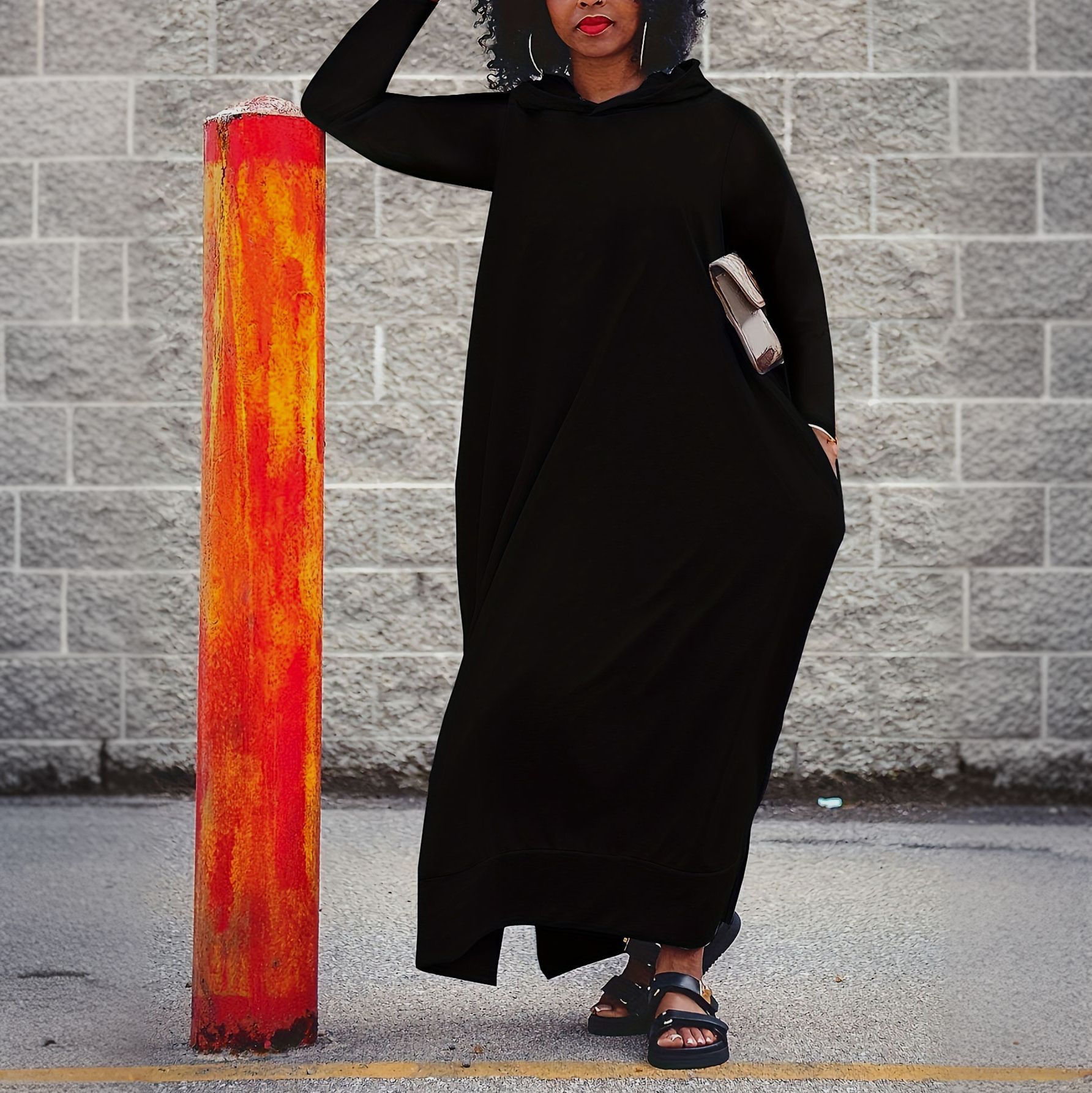Casual Solid-color Hooded Long-sleeve Dress