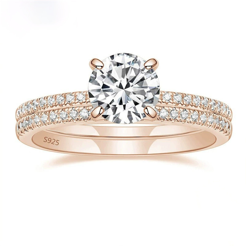 S925 Four-claw Inlaid 12 Karat 7mm Round Zircon Set Ring