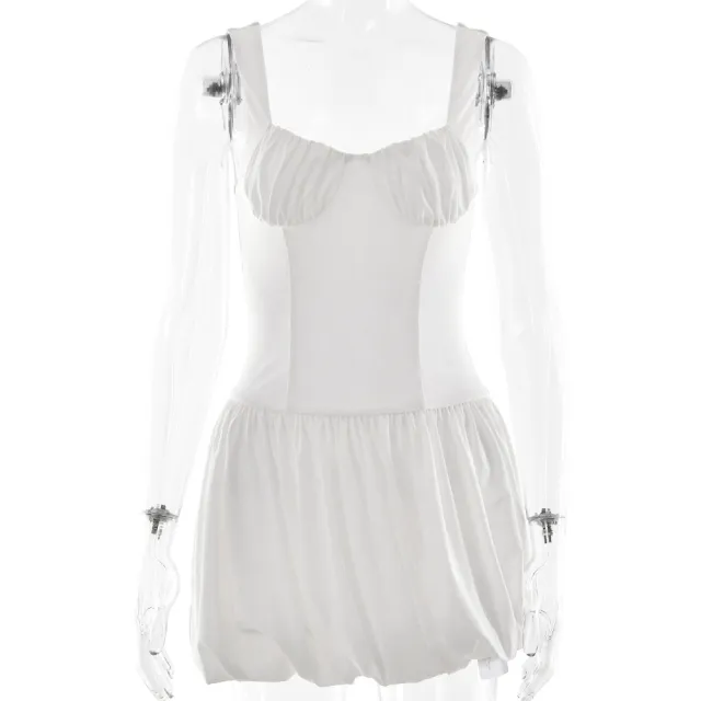 European And American Style Strap Tube Top Dress Sexy Waist Trimming Solid Color Pleated White - Shop at LoveMi