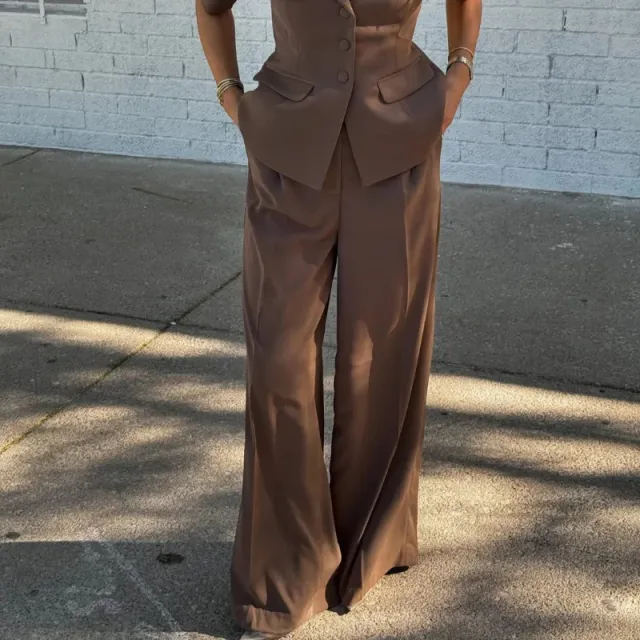 Women's Fashion Casual Elegant Solid Color Short Sleeve Suit Suit Pants - Shop at LoveMi