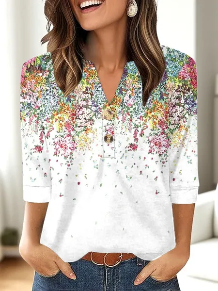 Women's 3D Printed Fashion Casual V neck Long sleeved T shirt Top Xl661 - Shop at LoveMi