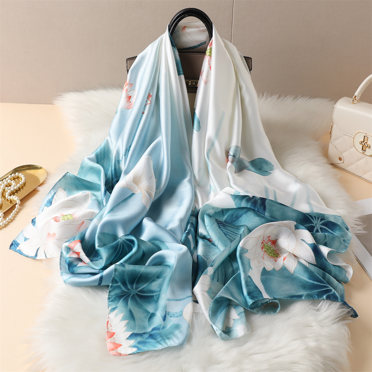 Printed Luxurious Brocade Long Scarf For Sun Protection