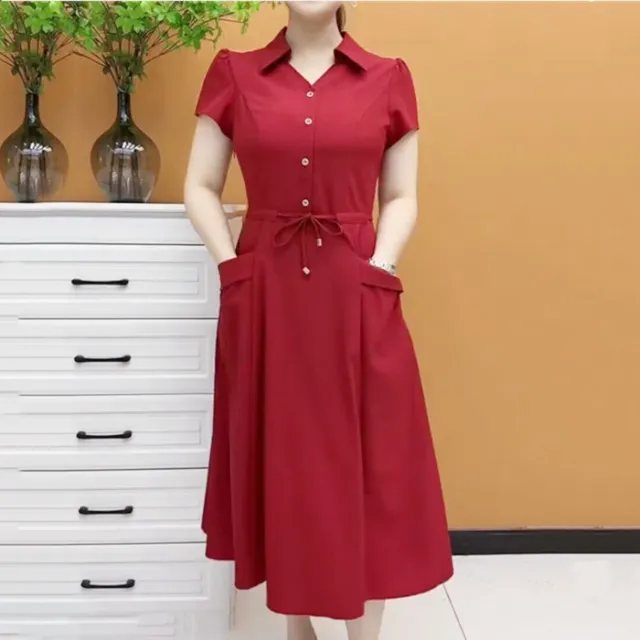 Mom Wear Plus Size Fashionable Stylish Short Sleeve Dress Red - Shop at LoveMi