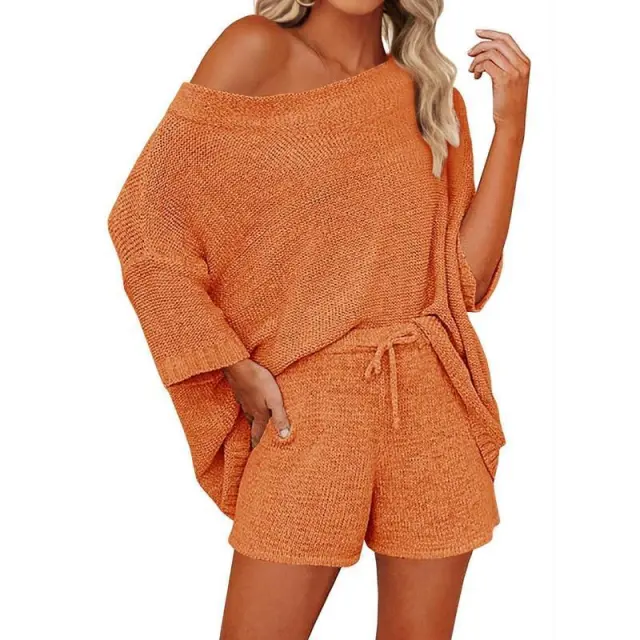 Women's Outfits Sweater Sets Off Shoulder Knit Top Orange - Shop at LoveMi