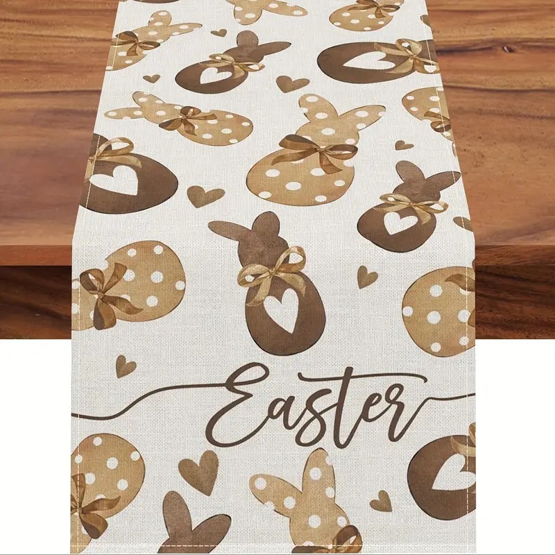 Easter Table Runner Rabbit Egg Decoration Linen Printing Table Cloth - Picture 11 of 32